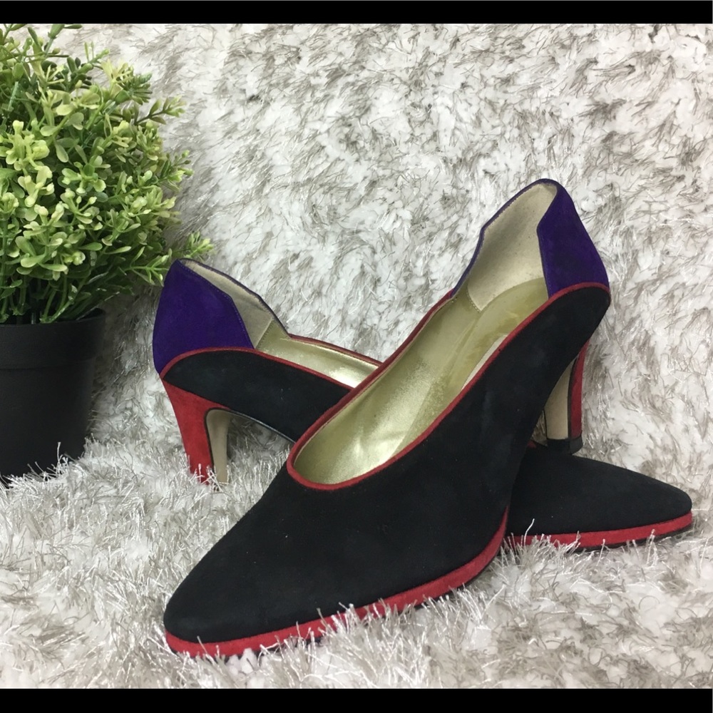 Proxy Black Purple and Red Suede Heels Size 7